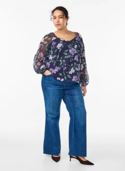 Bluse aus Chiffon mit geblümtem Print und langen Ärmeln