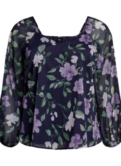 Bluse aus Chiffon mit geblümtem Print und langen Ärmeln