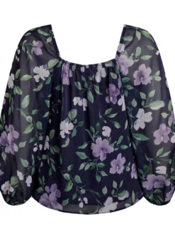 Bluse aus Chiffon mit geblümtem Print und langen Ärmeln