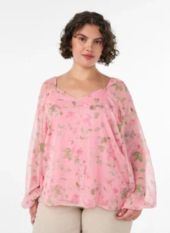 Bluse aus Chiffon mit geblümtem Print und langen Ärmeln