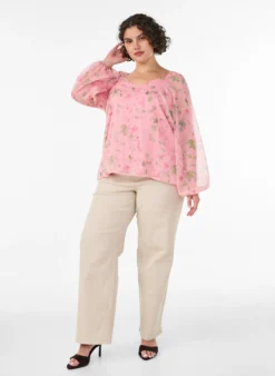 Bluse aus Chiffon mit geblümtem Print und langen Ärmeln