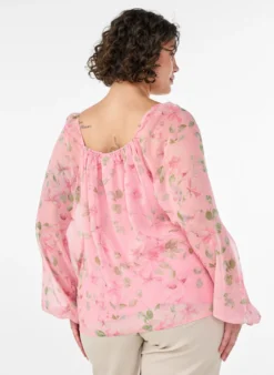Bluse aus Chiffon mit geblümtem Print und langen Ärmeln