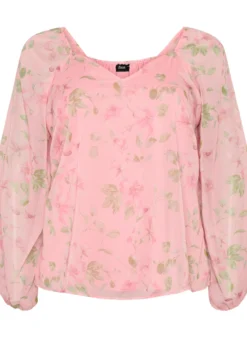 Bluse aus Chiffon mit geblümtem Print und langen Ärmeln