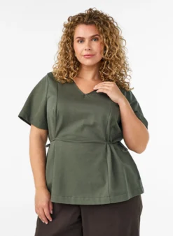 Bluse aus einer Baumwollmischung mit V-Ausschnitt und Bindeband