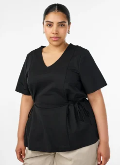 Bluse aus einer Baumwollmischung mit V-Ausschnitt und Bindeband