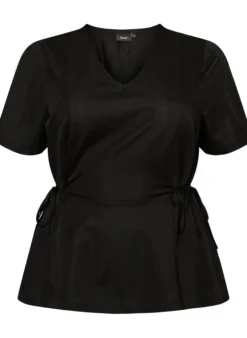Bluse aus einer Baumwollmischung mit V-Ausschnitt und Bindeband