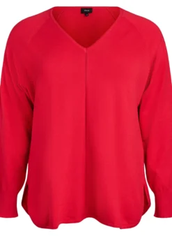 Bluse aus Feinstrick mit V-Ausschnitt und Detail auf der Vorderseite