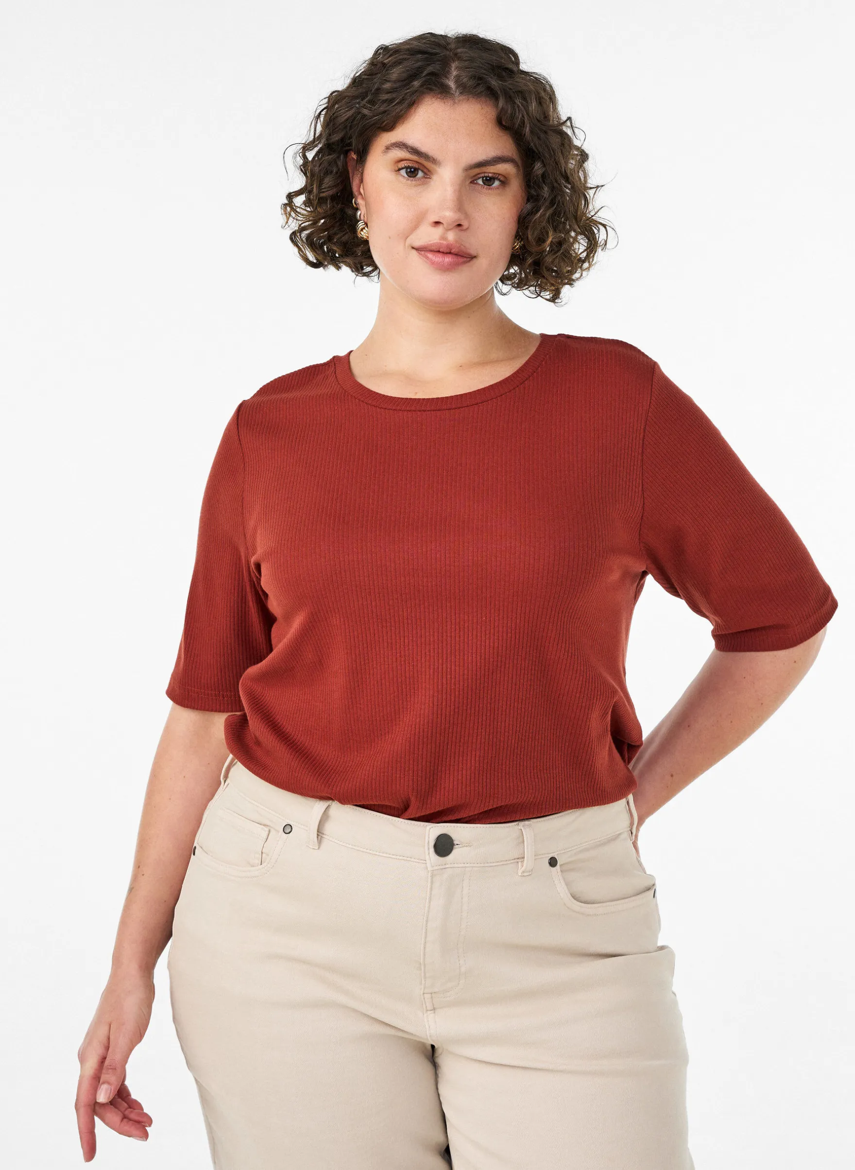 Bluse aus geripptem Jersey mit kurzen Ärmeln