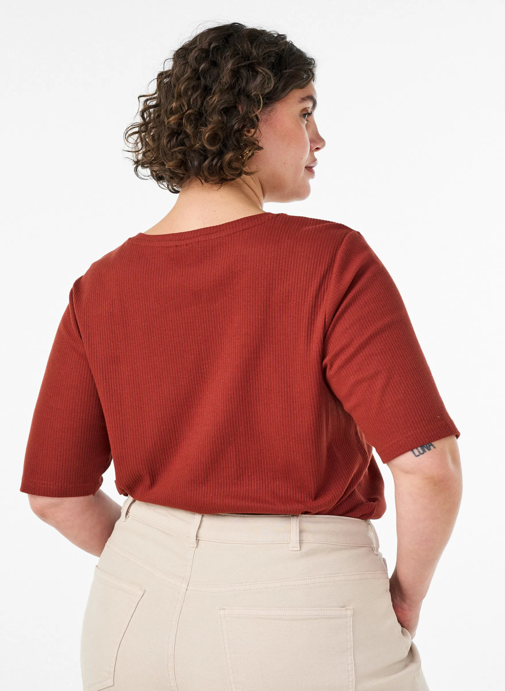 Bluse aus geripptem Jersey mit kurzen Ärmeln