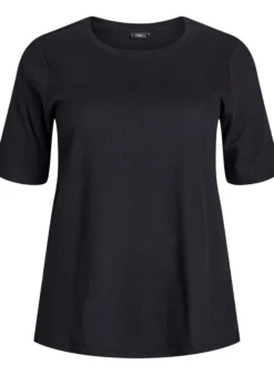 Bluse aus geripptem Jersey mit kurzen Ärmeln