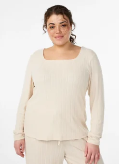 Bluse aus Jersey mit eckigem Ausschnitt und Rippstruktur