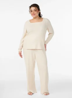 Bluse aus Jersey mit eckigem Ausschnitt und Rippstruktur