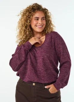 Bluse aus Jersey mit V-Ausschnitt und langen Ärmeln