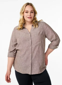 Bluse aus Leinen und Viskose mit 3/4-Ärmeln