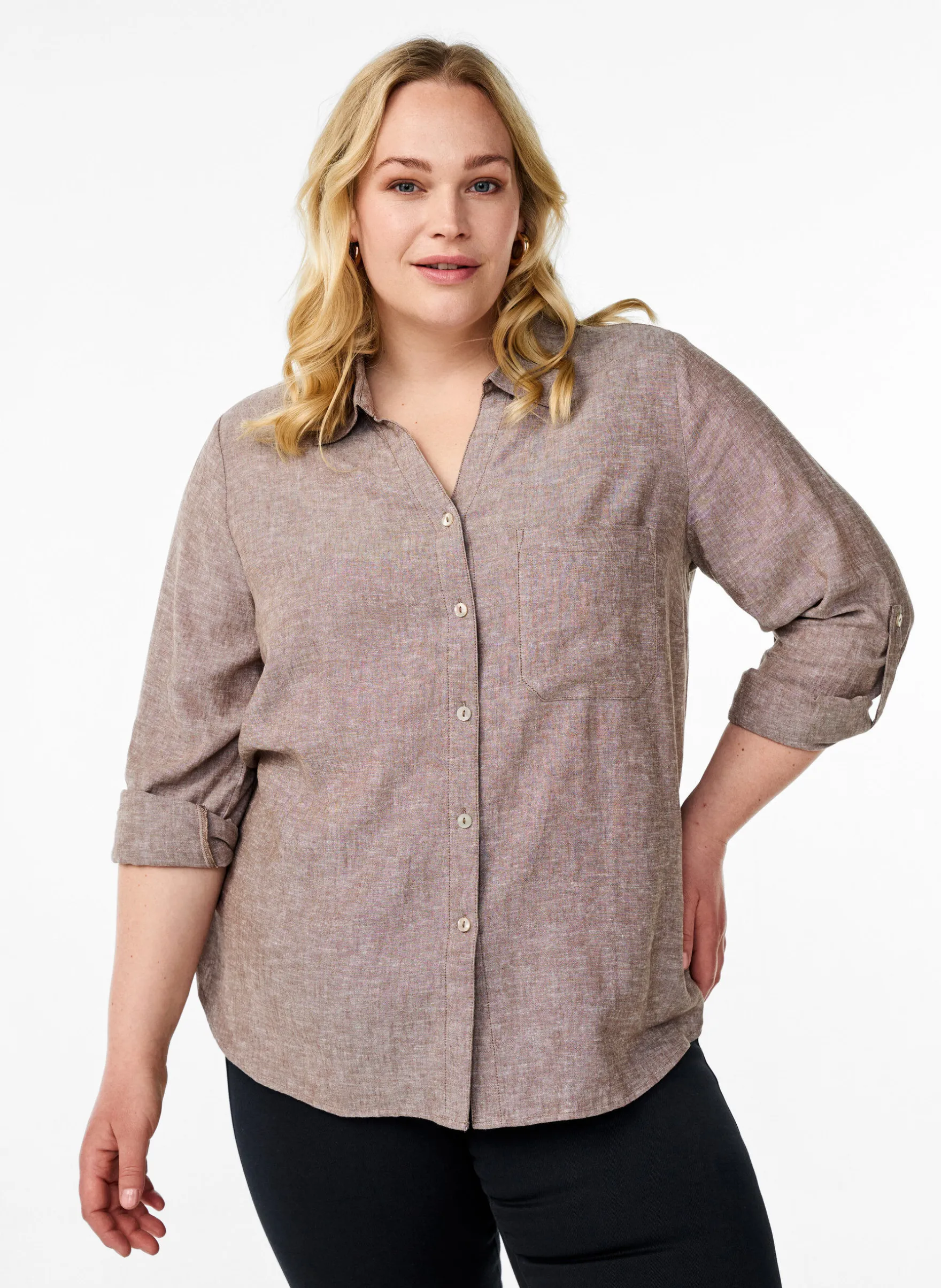 Bluse aus Leinen und Viskose mit 3/4-Ärmeln