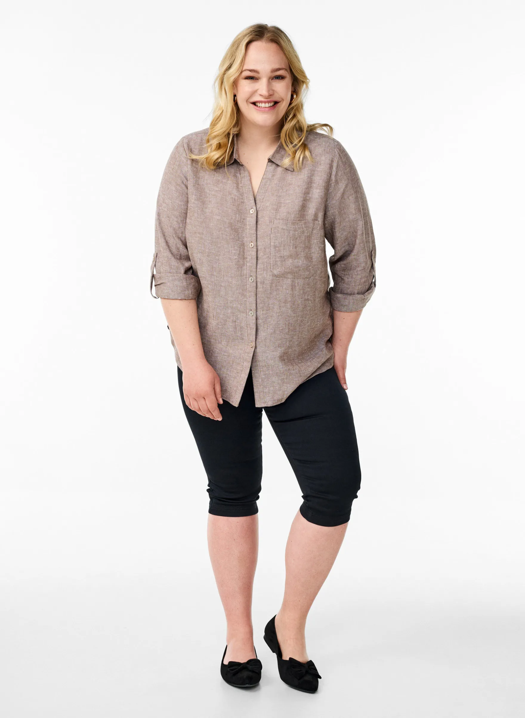 Bluse aus Leinen und Viskose mit 3/4-Ärmeln