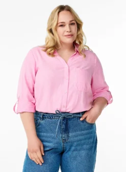 Bluse aus Leinen und Viskose mit 3/4-Ärmeln