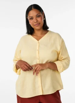 Bluse aus Leinen und Viskose mit V-Ausschnitt