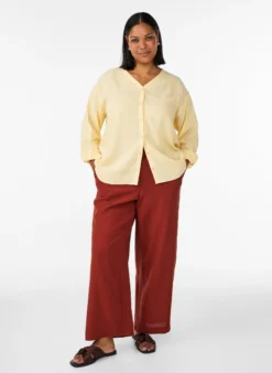 Bluse aus Leinen und Viskose mit V-Ausschnitt