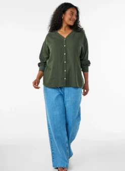 Bluse aus Leinen und Viskose mit V-Ausschnitt