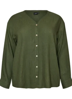 Bluse aus Leinen und Viskose mit V-Ausschnitt
