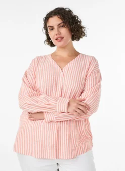 Bluse aus Leinen und Viskose mit V-Ausschnitt