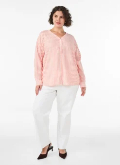 Bluse aus Leinen und Viskose mit V-Ausschnitt