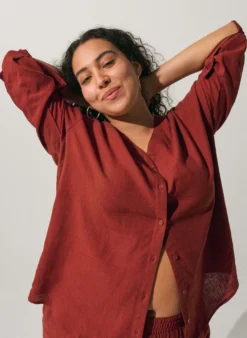 Bluse aus Leinen und Viskose mit V-Ausschnitt
