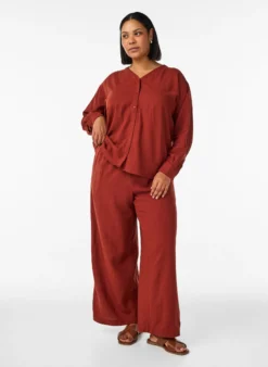 Bluse aus Leinen und Viskose mit V-Ausschnitt