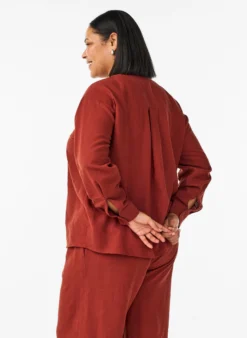 Bluse aus Leinen und Viskose mit V-Ausschnitt