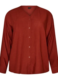 Bluse aus Leinen und Viskose mit V-Ausschnitt