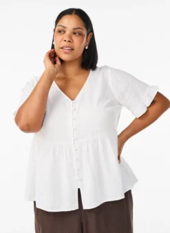 Bluse aus Leinen und Viskose mit V-Ausschnitt und Knopfverschluss