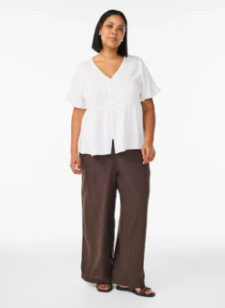 Bluse aus Leinen und Viskose mit V-Ausschnitt und Knopfverschluss