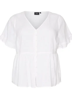 Bluse aus Leinen und Viskose mit V-Ausschnitt und Knopfverschluss
