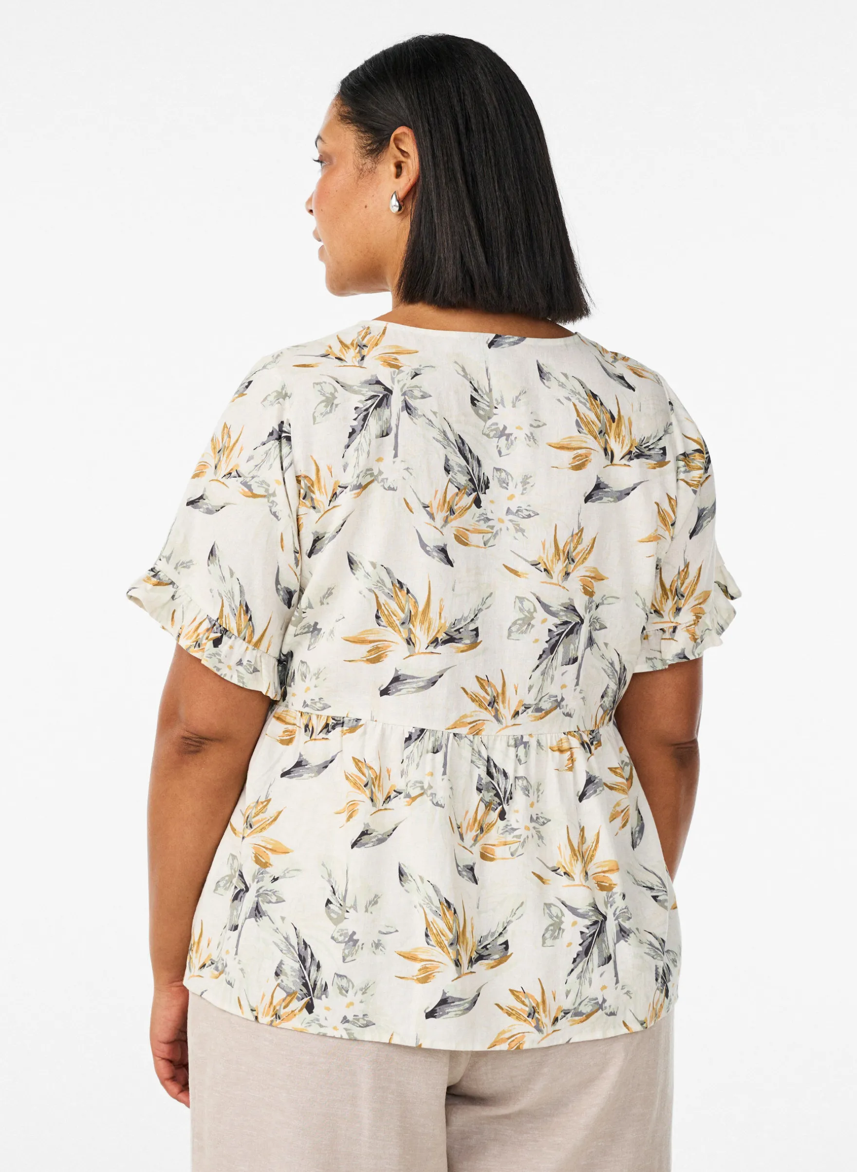 Bluse aus Leinen und Viskose mit V-Ausschnitt und Knopfverschluss