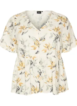Bluse aus Leinen und Viskose mit V-Ausschnitt und Knopfverschluss