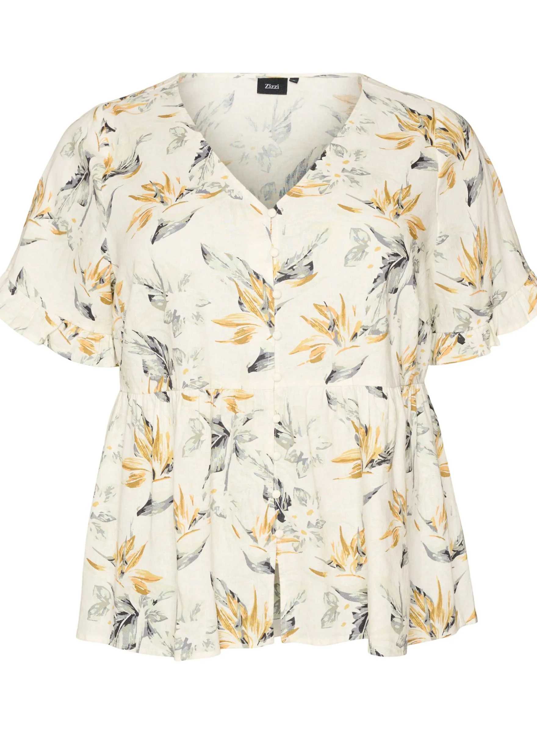 Bluse aus Leinen und Viskose mit V-Ausschnitt und Knopfverschluss