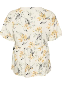 Bluse aus Leinen und Viskose mit V-Ausschnitt und Knopfverschluss
