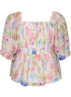 Bluse aus Lyocell mit Blumenprint und Herzausschnitt