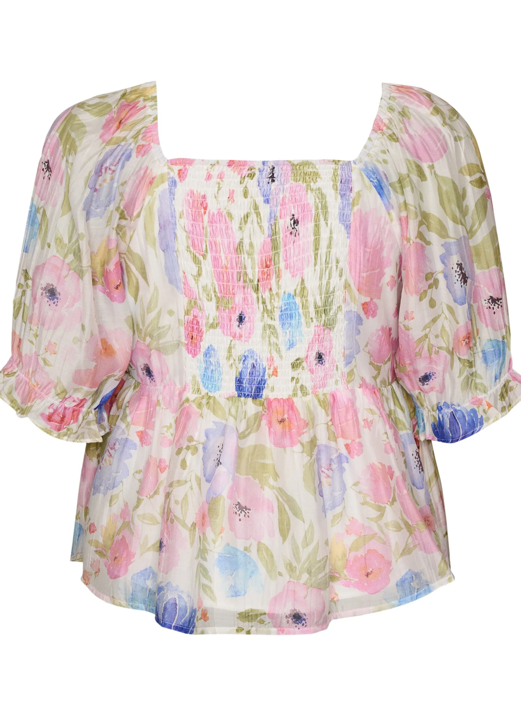 Bluse aus Lyocell mit Blumenprint und Herzausschnitt