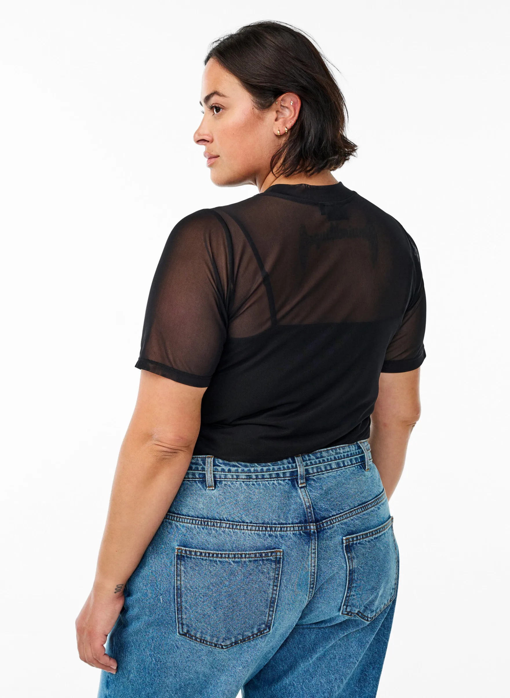 Bluse aus Mesh, mit kurzen Ärmeln