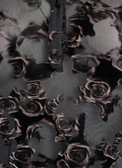 Bluse aus Mesh mit Veloursrosen und 3/4-Ärmeln