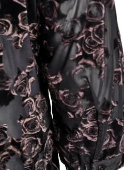 Bluse aus Mesh mit Veloursrosen und 3/4-Ärmeln