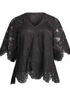 Bluse aus Spitze mit V-Ausschnitt und 1/2-Ärmeln