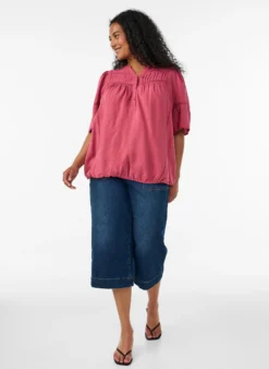 Bluse aus Viskose mit Biesen und Ballonärmeln