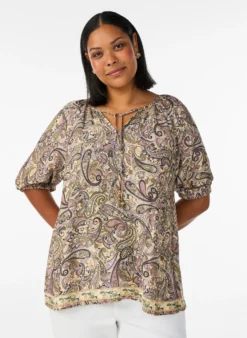 Bluse aus Viskose mit Paisley-Muster und Bindeband