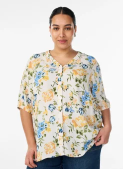 Bluse aus Viskose mit Print und Knopfverschluss