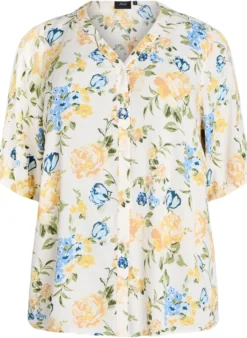 Bluse aus Viskose mit Print und Knopfverschluss