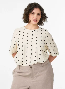 Bluse aus Viskose mit Punkten und 1/2-Ärmeln