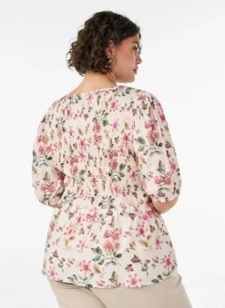 Bluse aus Viskose mit Smock und Peplum-Effekt
